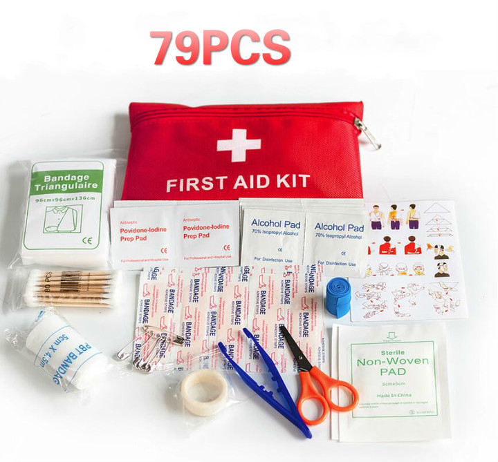 79PCS Outdoor Car First Aid Kit Small Medical Box Emergency Survival Kit  Sports Home Office Car