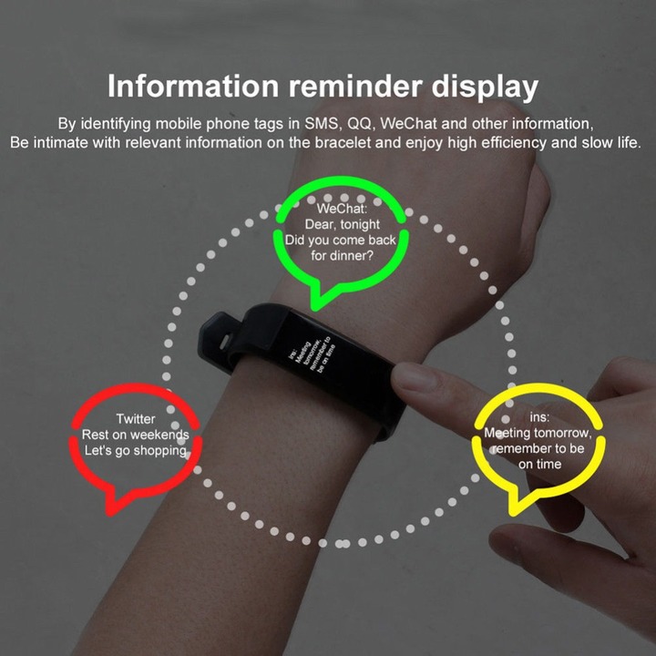 Smart Band Fitness Tracker Heart Rate Tracker Sports Record Blood Pressure Testing Smart Bracelet