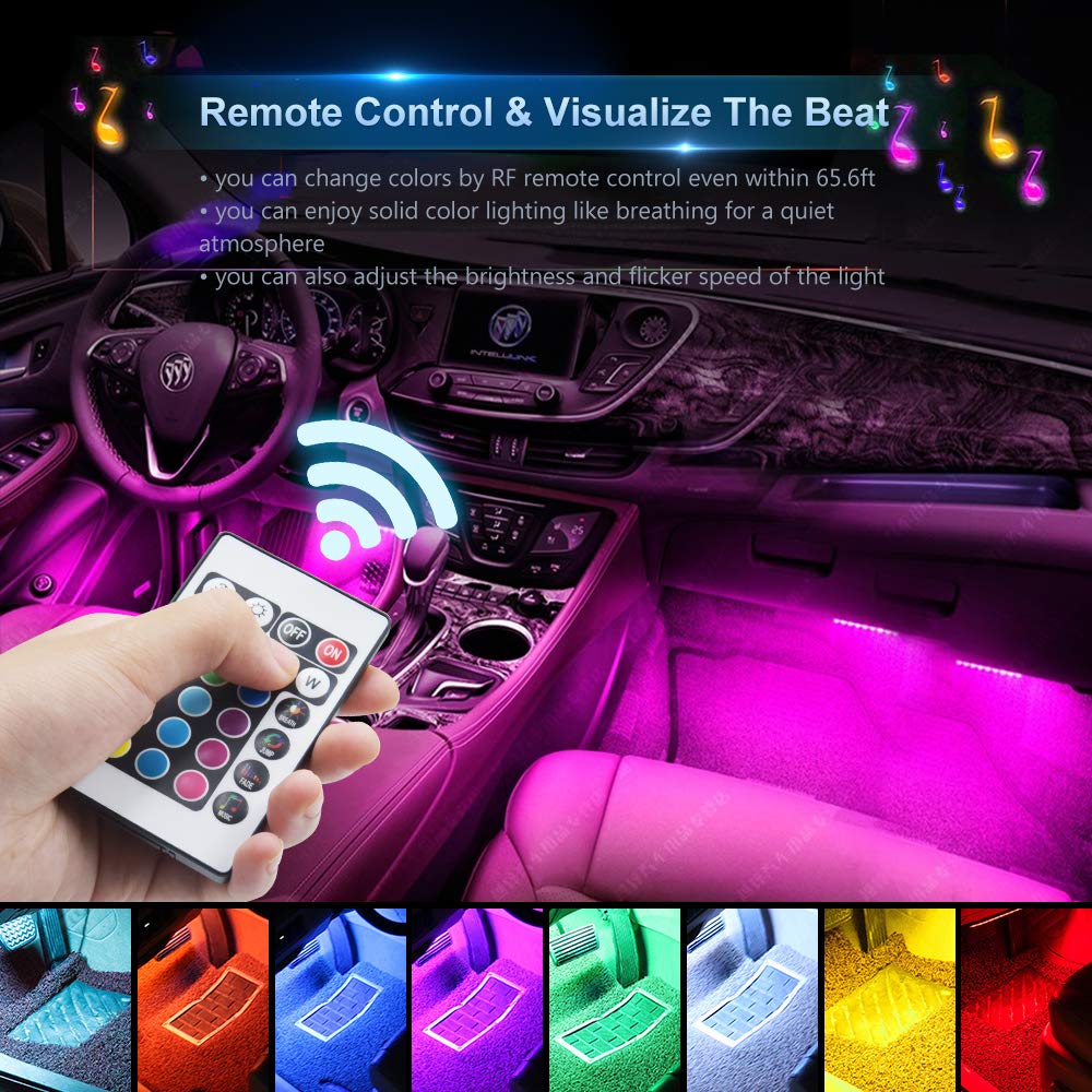 4Pcs RGB 9 LED Strip Light Remote Control Car Decoration Light Flexible LED Atmosphere Lamp Kit