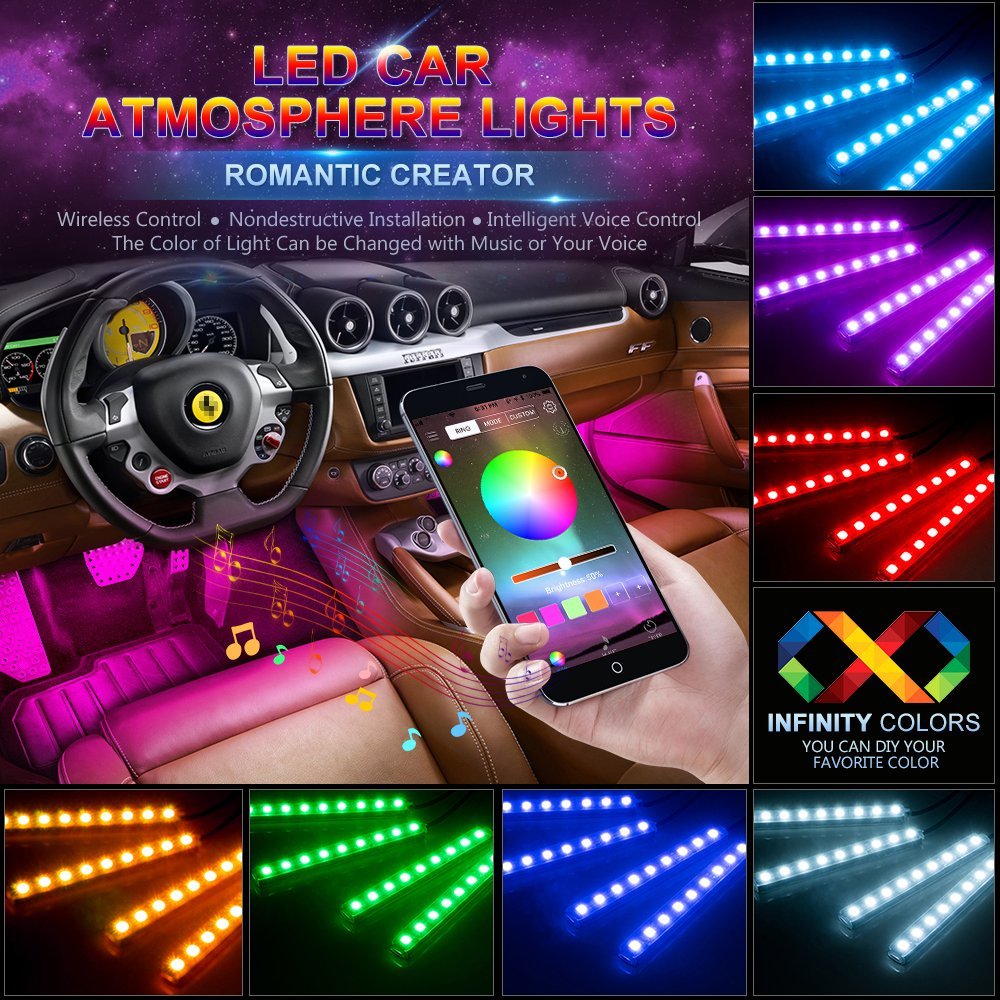 48 LED Bluetooth APP Control Atmosphere Car Decoration Light Multicolor Music Car Led Light Strips