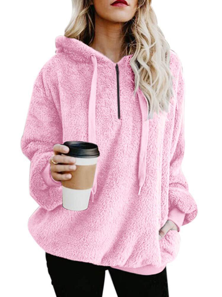Hot Sale Women Sexy Solid Fluffy Warm Tops Hoodies Ladies Hooded Pullover Hoodie Sweatshirt