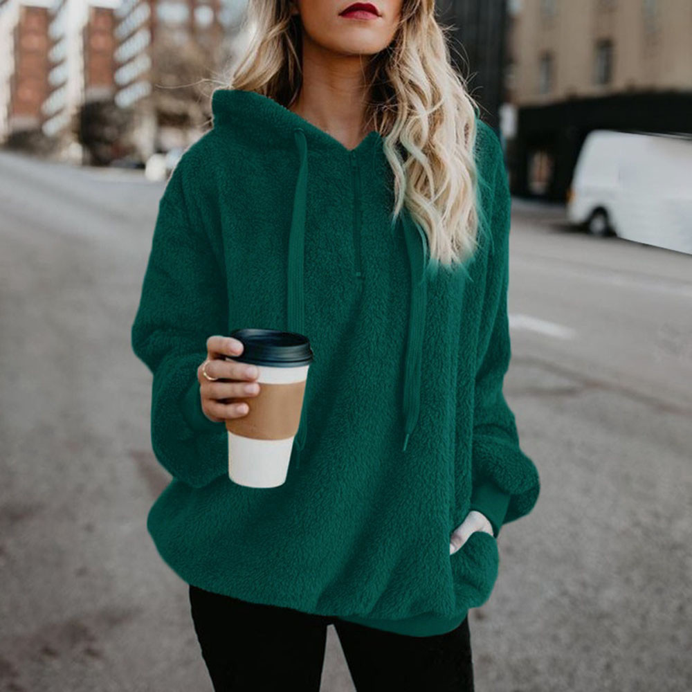 Hot Sale Women Sexy Solid Fluffy Warm Tops Hoodies Ladies Hooded Pullover Hoodie Sweatshirt