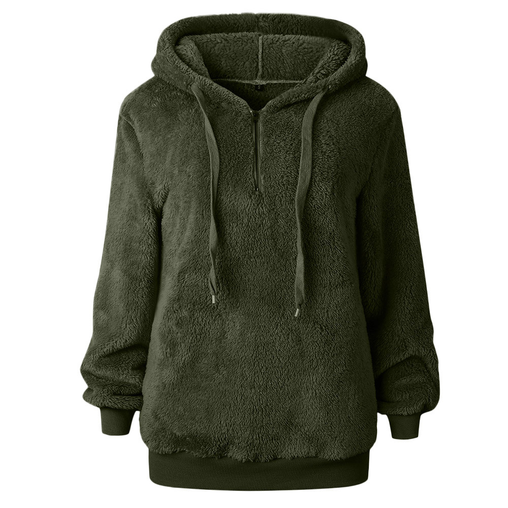 Hot Sale Women Sexy Solid Fluffy Warm Tops Hoodies Ladies Hooded Pullover Hoodie Sweatshirt