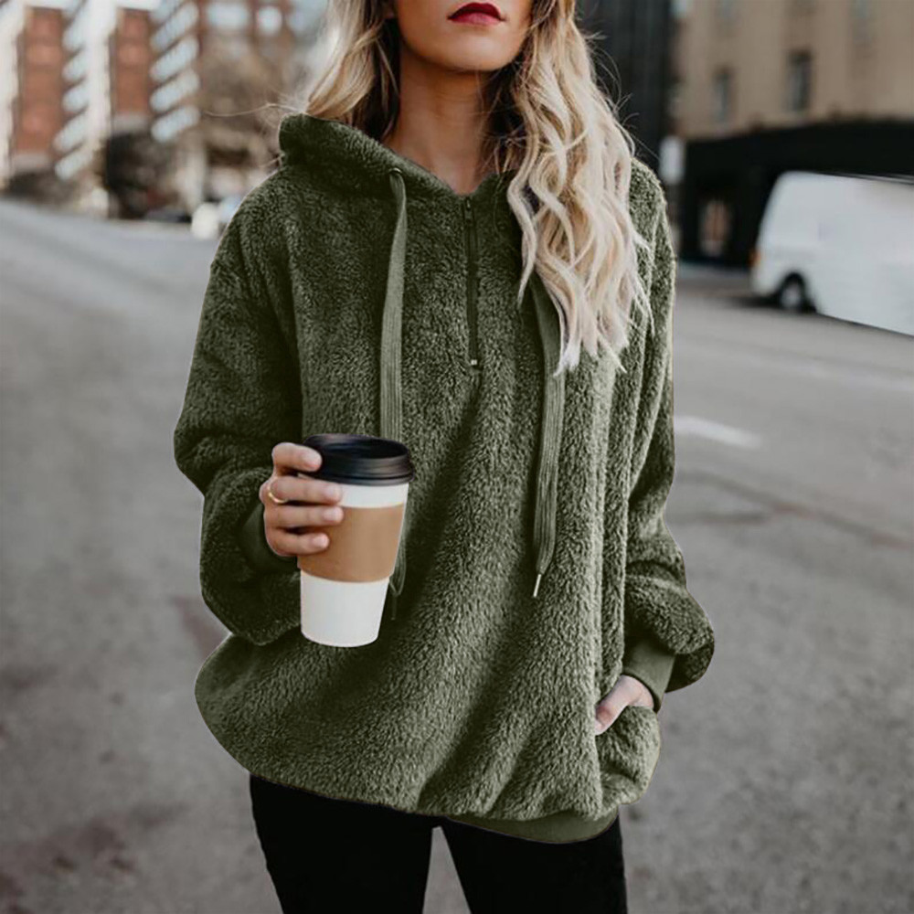 Hot Sale Women Sexy Solid Fluffy Warm Tops Hoodies Ladies Hooded Pullover Hoodie Sweatshirt