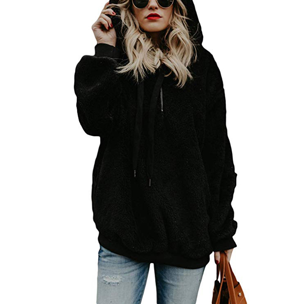 Hot Sale Women Sexy Solid Fluffy Warm Tops Hoodies Ladies Hooded Pullover Hoodie Sweatshirt