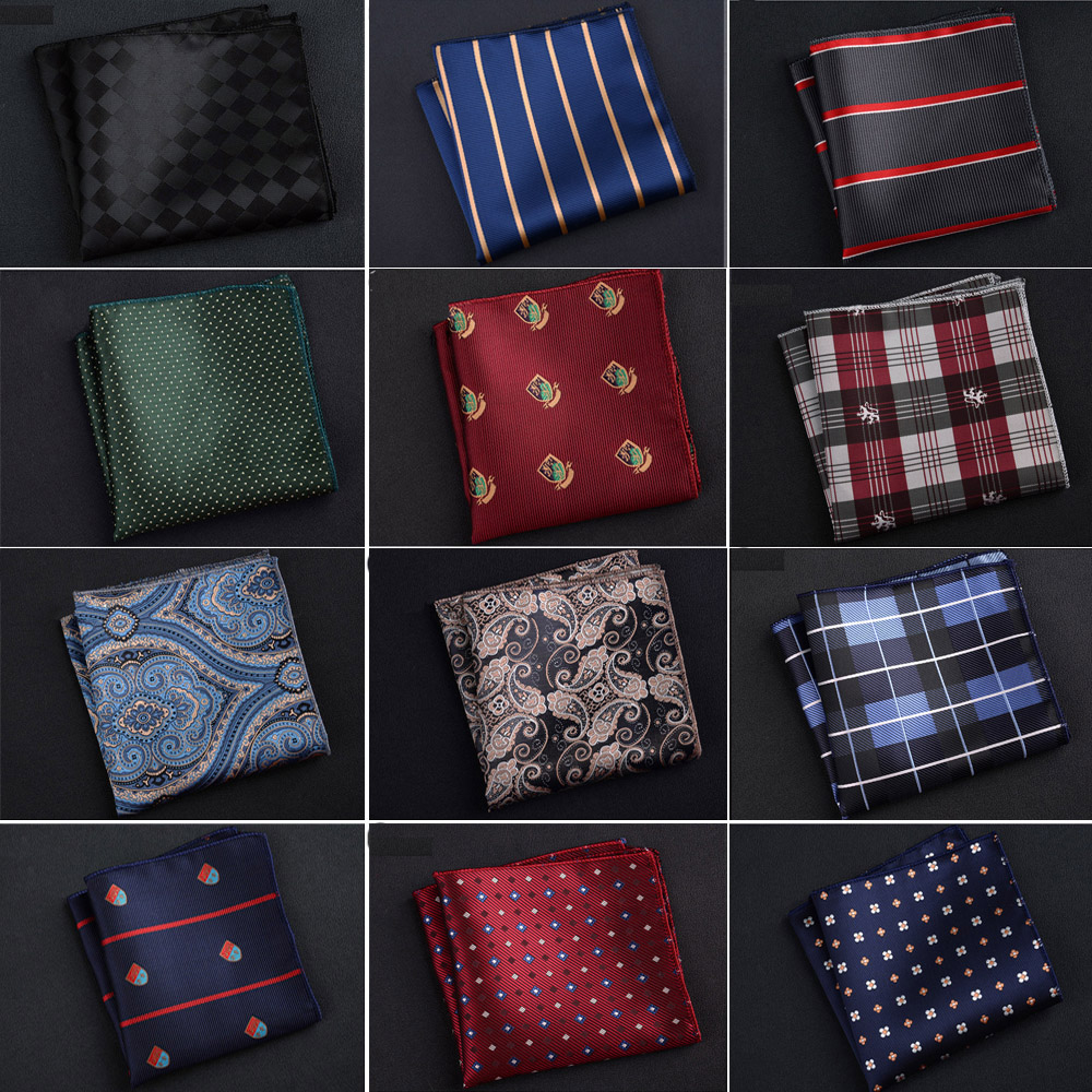 Luxury Men&apos;s Handkerchief Dot Striped Printed Hankies Polyester Business Pocket Square Chest Towel
