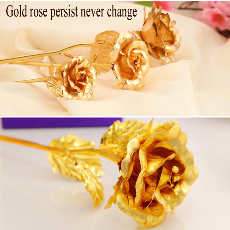 24K Foil Plated Rose Gold Rose Wedding Decor Valentine&apos;s Day Gift Lover&apos;s Artificial Home Decor
