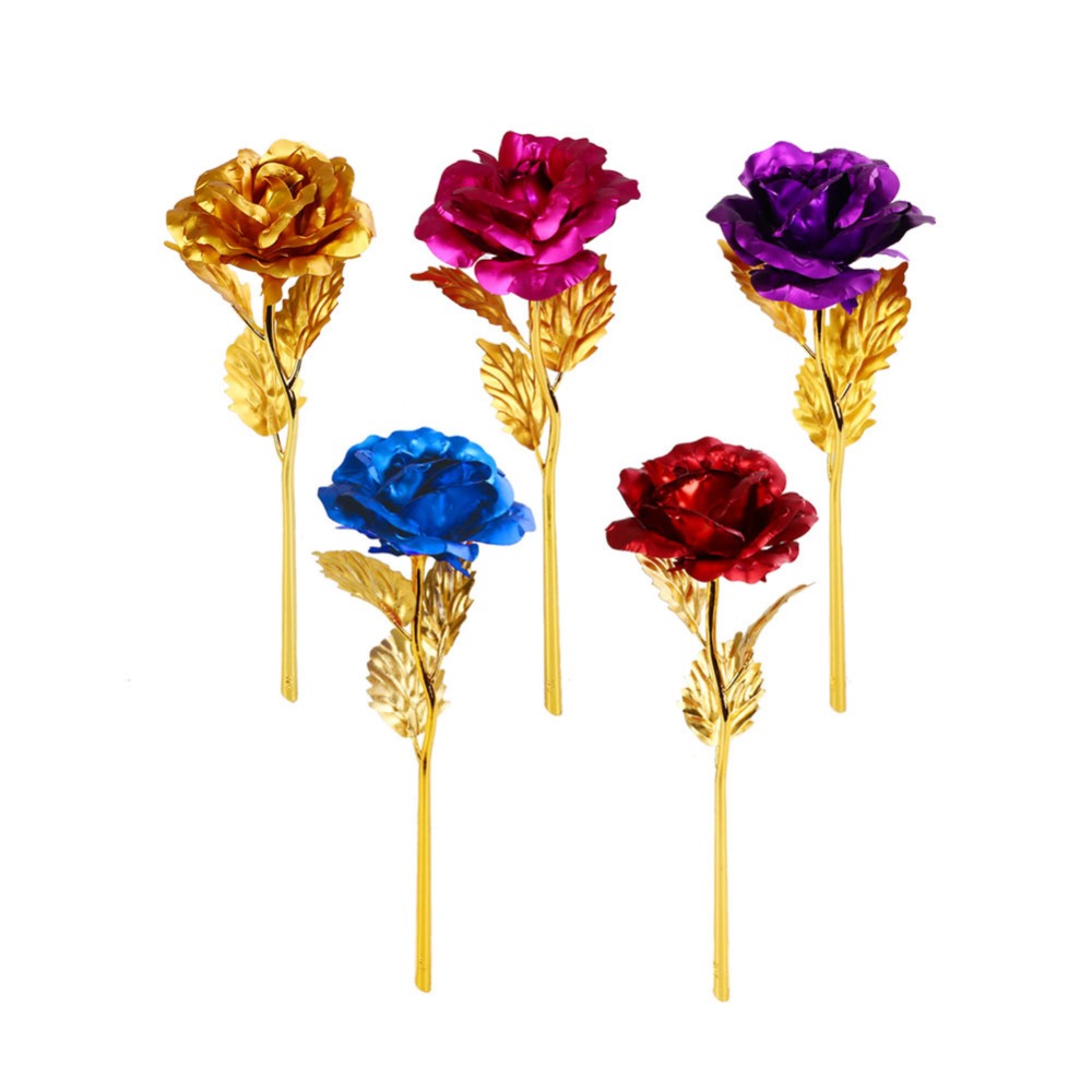 24K Foil Plated Rose Gold Rose Wedding Decor Valentine&apos;s Day Gift Lover&apos;s Artificial Home Decor