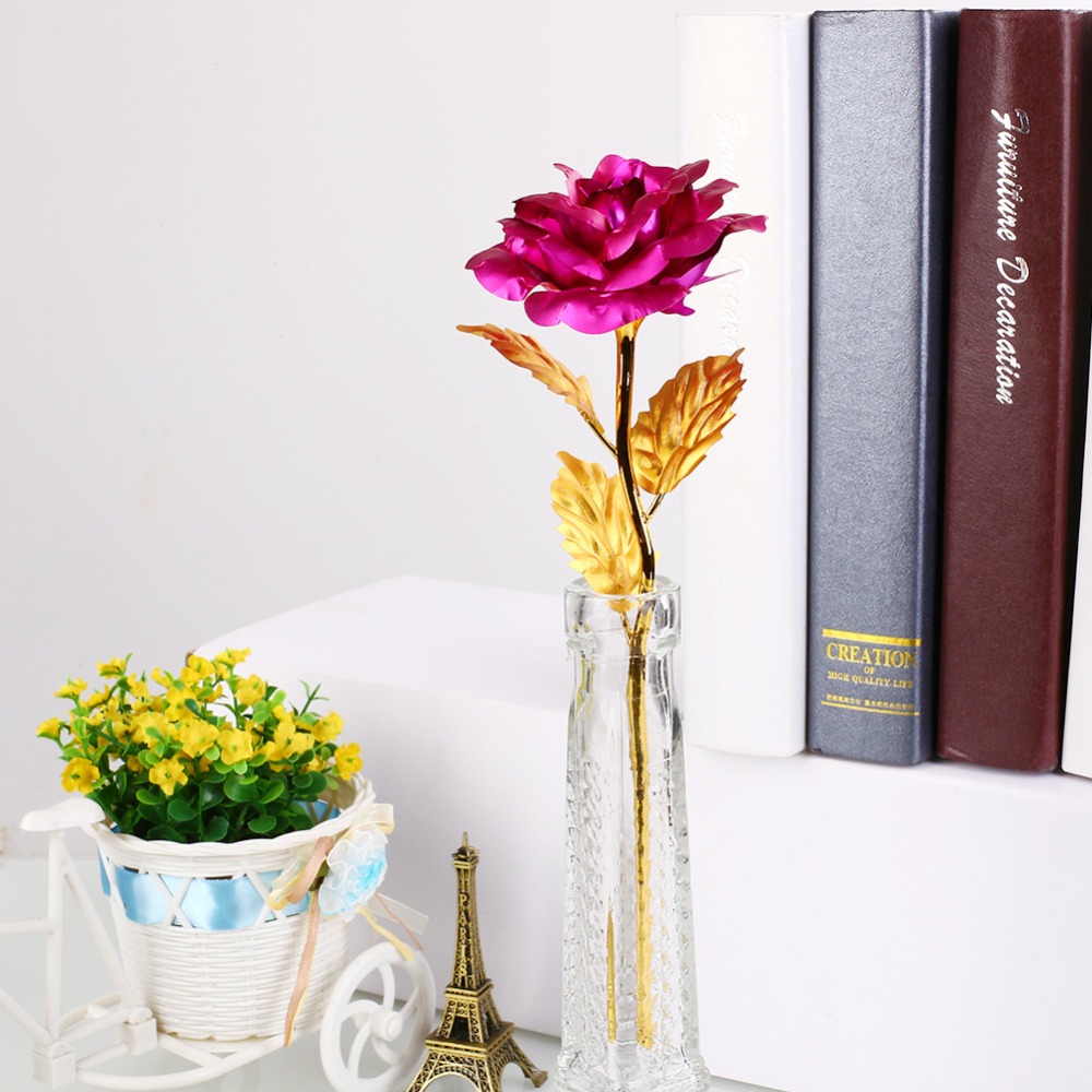 24K Foil Plated Rose Gold Rose Wedding Decor Valentine&apos;s Day Gift Lover&apos;s Artificial Home Decor