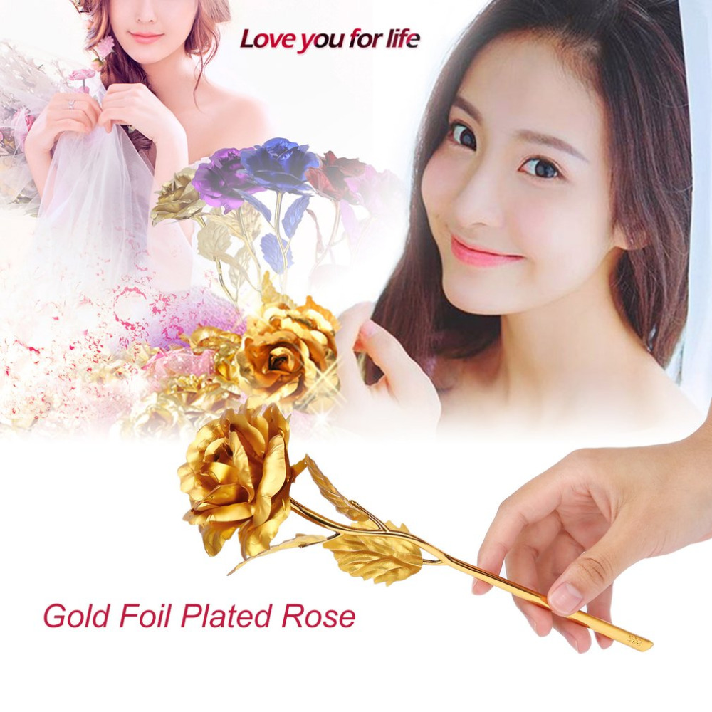 24K Foil Plated Rose Gold Rose Wedding Decor Valentine&apos;s Day Gift Lover&apos;s Artificial Home Decor