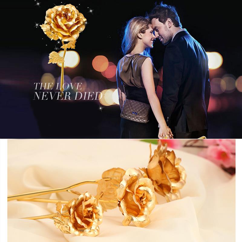 24K Foil Plated Rose Gold Rose Wedding Decor Valentine&apos;s Day Gift Lover&apos;s Artificial Home Decor