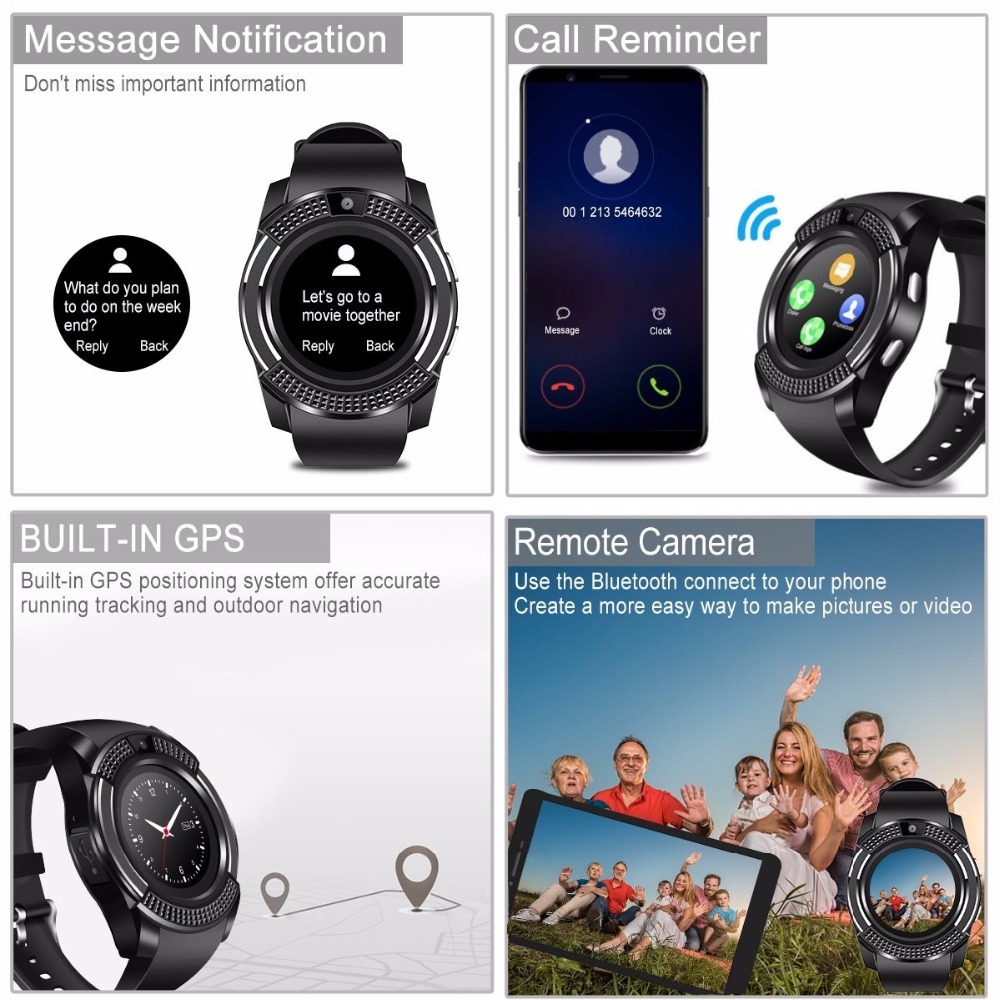 Smart Watches Bluetooth Smartwatch Touch Screen Watch HD Camera/SIM Card For Android & IOS Smart Phones