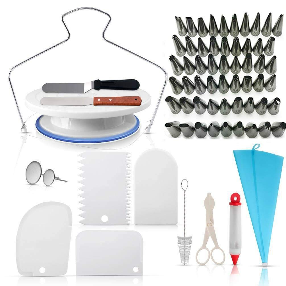 100PCS Multifunction Cake Decorating Kit Cake Turntable Set Pastry Tube Fondant Kitchen Bakery Tools