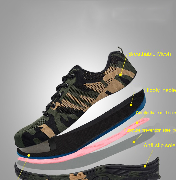 Construction Men Outdoor Steel Toe Cap Work Boots Shoes Men Camouflage Puncture Proof Safety Shoes