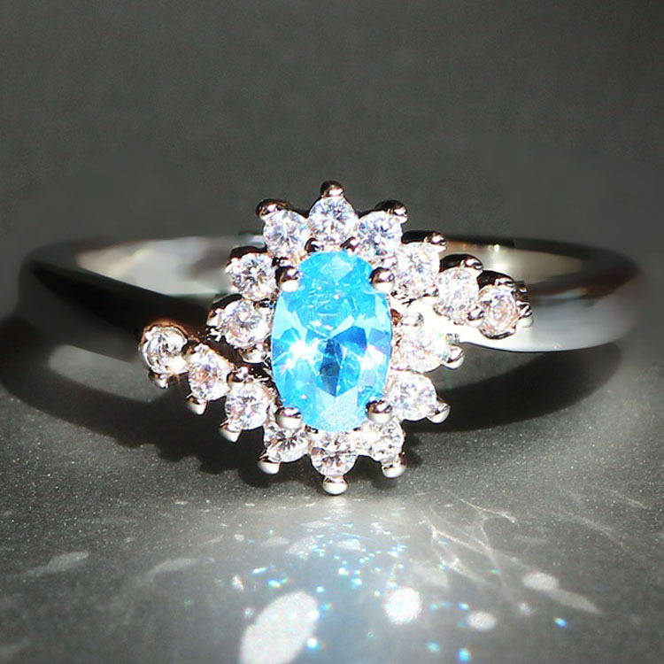Exquisite Sterling Silver Natural Sapphire Gemstones Opal Birthstone Bride Wedding Engagement Ring