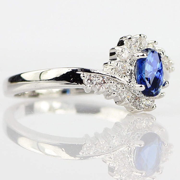 Exquisite Sterling Silver Natural Sapphire Gemstones Opal Birthstone Bride Wedding Engagement Ring