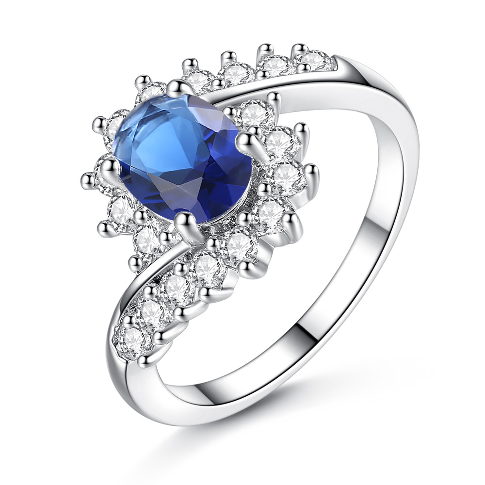 Exquisite Sterling Silver Natural Sapphire Gemstones Opal Birthstone Bride Wedding Engagement Ring