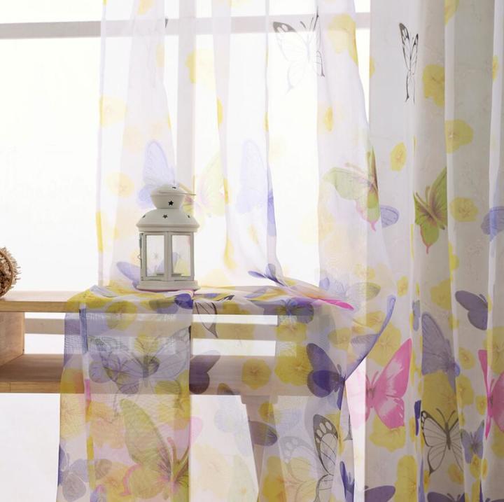 Romantic Butterfly Print Window Curtains Room Divider For Living