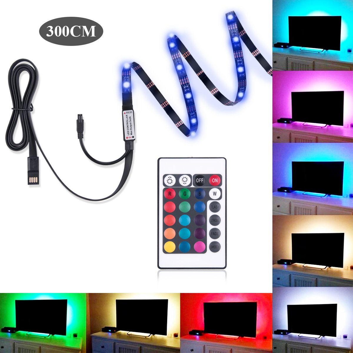 USB LED Strip Flexible Lights Lamp Remote control Desktop Decor Tape TV Background LED Lighting