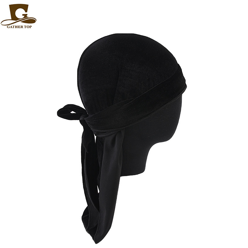 Unisex Men Women Breathable Bandana Hat Velvet Durag Doo Rag Long Tail Headwrap Chemo Cap