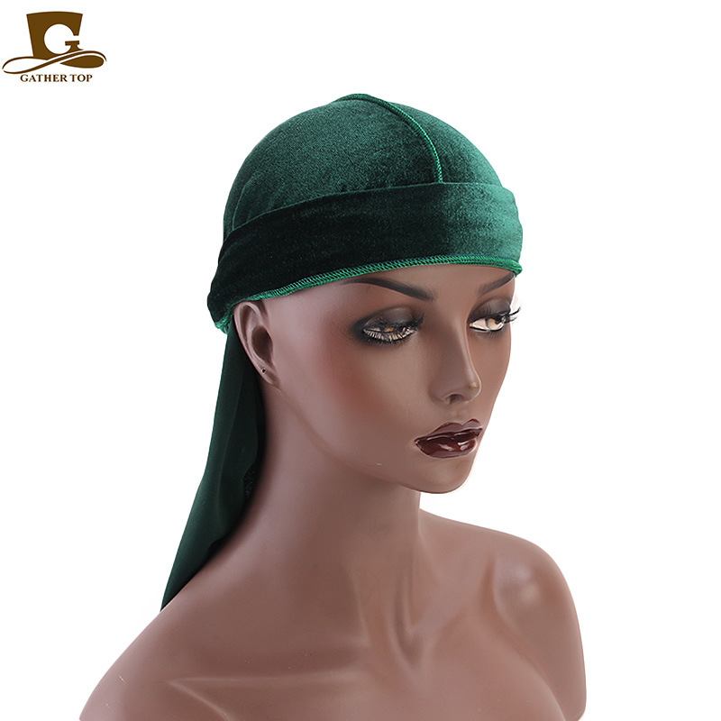 Unisex Men Women Breathable Bandana Hat Velvet Durag Doo Rag Long Tail Headwrap Chemo Cap
