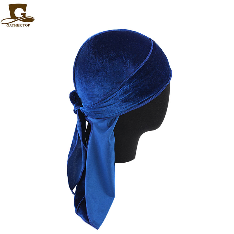 Unisex Men Women Breathable Bandana Hat Velvet Durag Doo Rag Long Tail Headwrap Chemo Cap