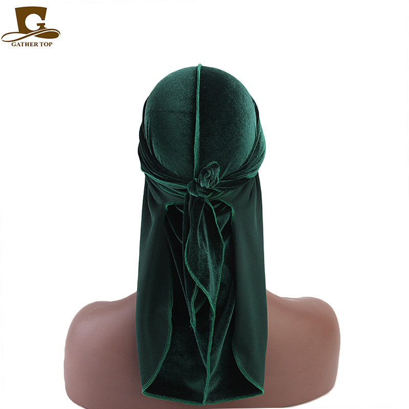Unisex Men Women Breathable Bandana Hat Velvet Durag Doo Rag Long Tail Headwrap Chemo Cap