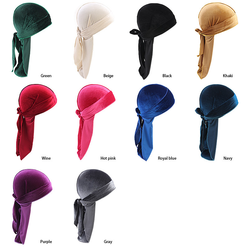 Unisex Men Women Breathable Bandana Hat Velvet Durag Doo Rag Long Tail Headwrap Chemo Cap