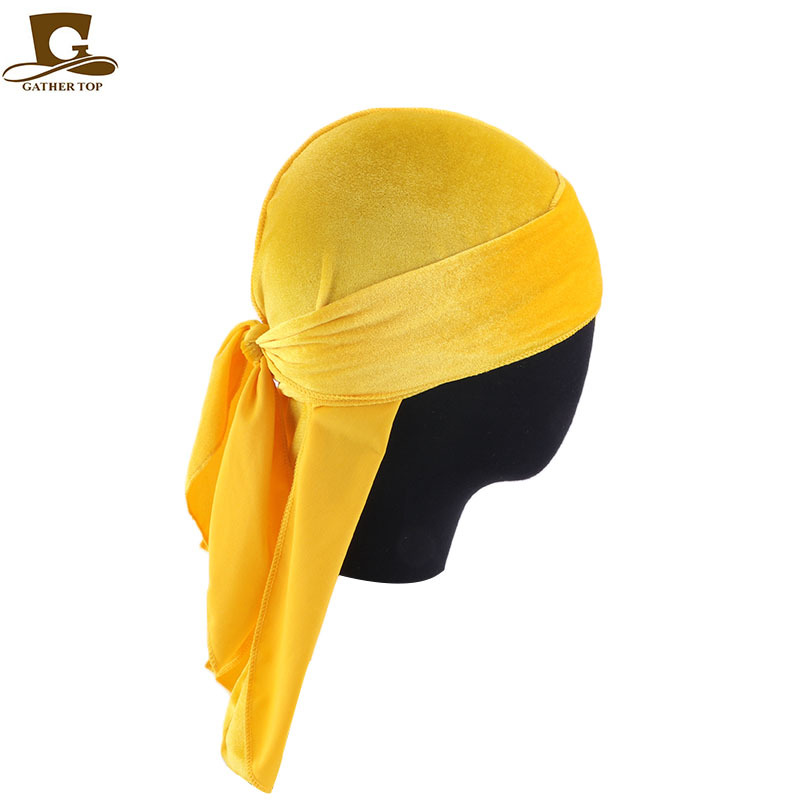Unisex Men Women Breathable Bandana Hat Velvet Durag Doo Rag Long Tail Headwrap Chemo Cap