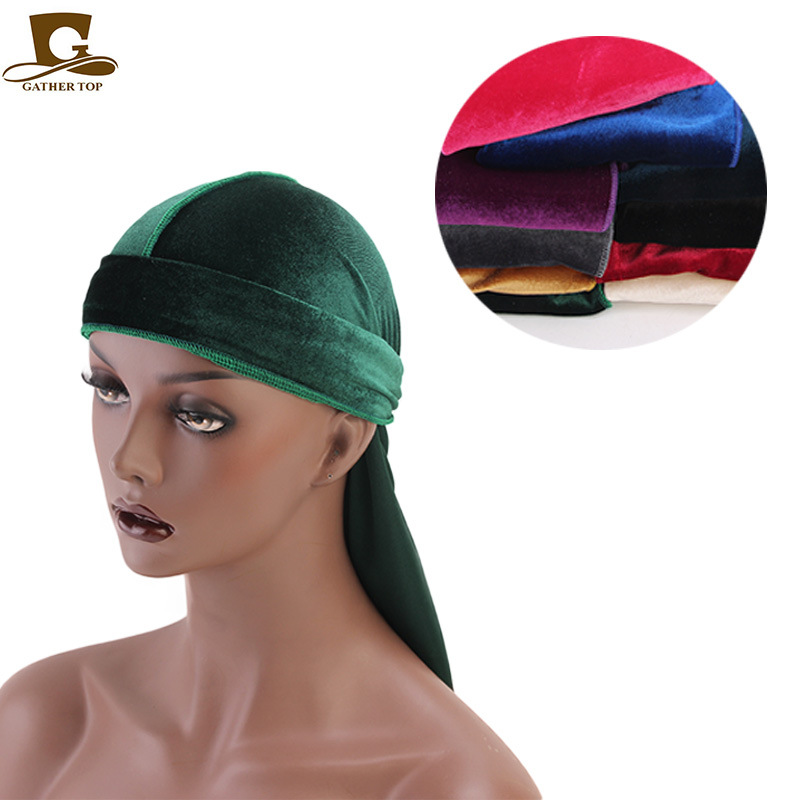 Unisex Men Women Breathable Bandana Hat Velvet Durag Doo Rag Long Tail Headwrap Chemo Cap
