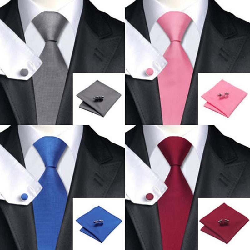 Men Classic Solid Plain Fine Tie Woven Skinny Silk Blend Suits Ties Neckties Office Work Men Tie Set Gift