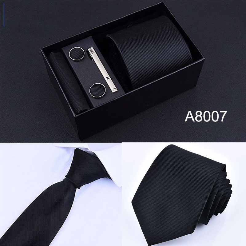 5PCS Wide Tie Sets Men Neckties Handkerchiefs Cufflinks Box Gift Polyester Silk Handmade Ties