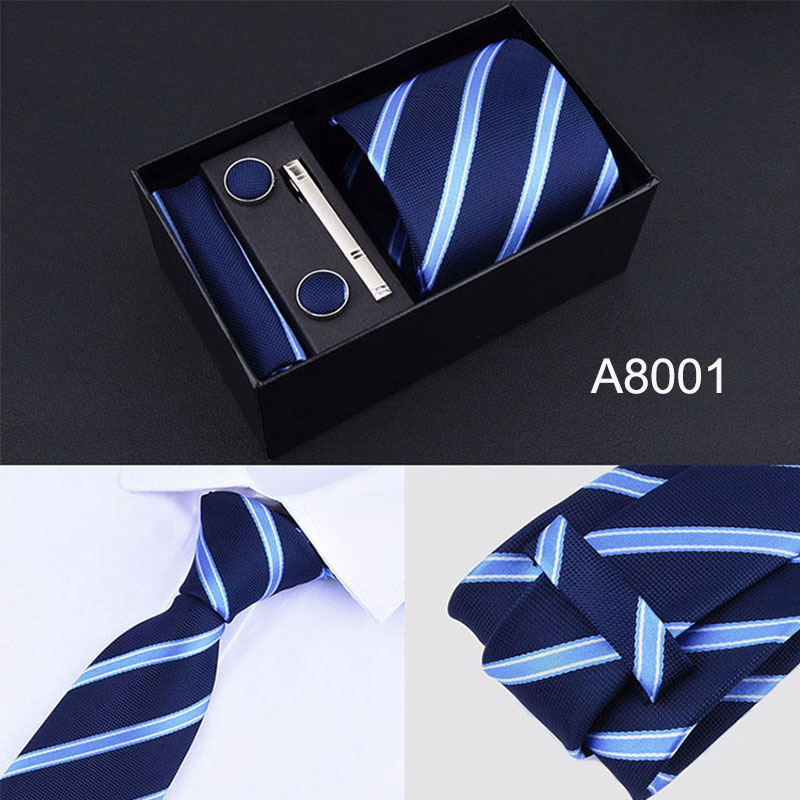 5PCS Wide Tie Sets Men Neckties Handkerchiefs Cufflinks Box Gift Polyester Silk Handmade Ties