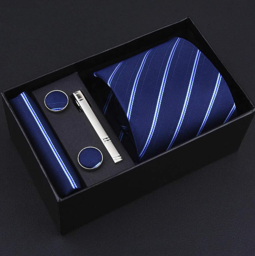 5PCS Wide Tie Sets Men Neckties Handkerchiefs Cufflinks Box Gift Polyester Silk Handmade Ties