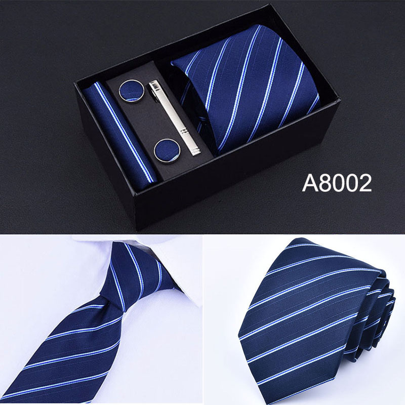 5PCS Wide Tie Sets Men Neckties Handkerchiefs Cufflinks Box Gift Polyester Silk Handmade Ties