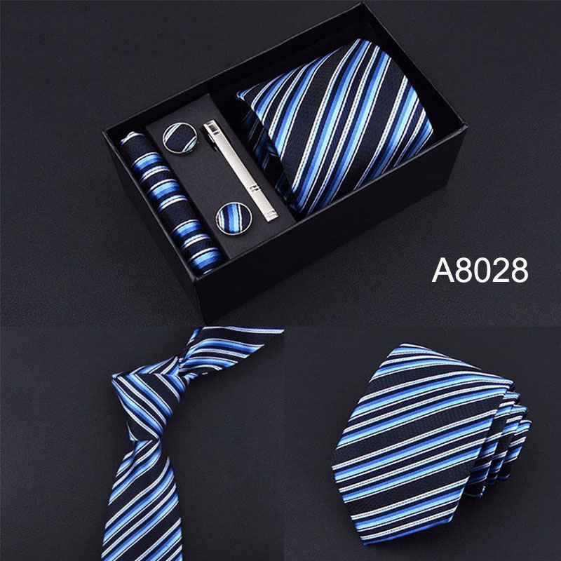 5PCS Wide Tie Sets Men Neckties Handkerchiefs Cufflinks Box Gift Polyester Silk Handmade Ties