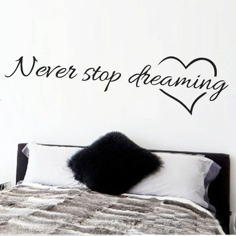 Never Stop Dreaming Inspirational Quote Wall Art Bedroom Decorative Sticker Home Decor Wall Stickers