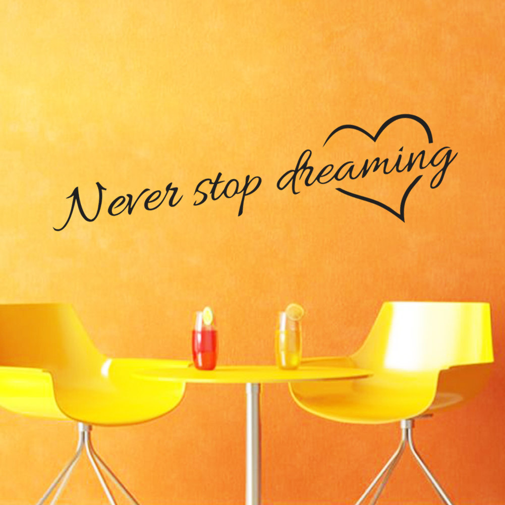 Never Stop Dreaming Inspirational Quote Wall Art Bedroom Decorative Sticker Home Decor Wall Stickers