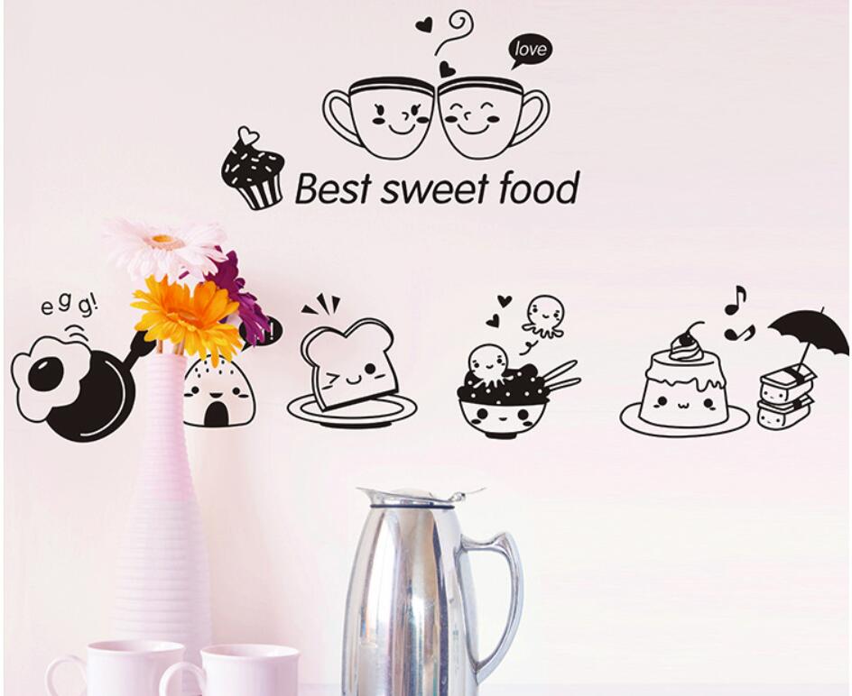 Kitchen Wall Stickers Coffee Sweet Food DIY Wall Art Decoration Oven Dining Hall Wallpapers PVC