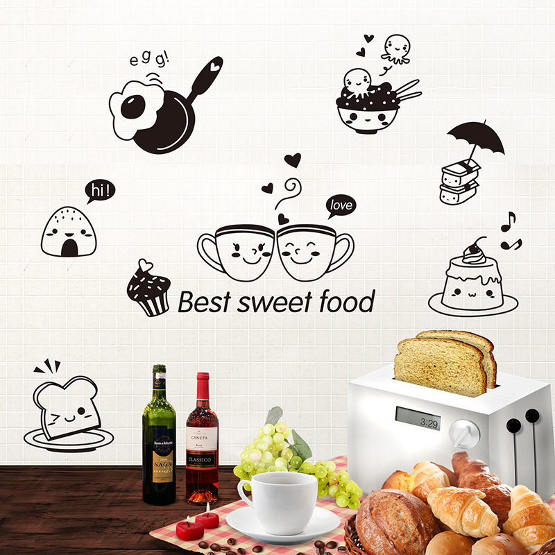 Kitchen Wall Stickers Coffee Sweet Food DIY Wall Art Decoration Oven Dining Hall Wallpapers PVC