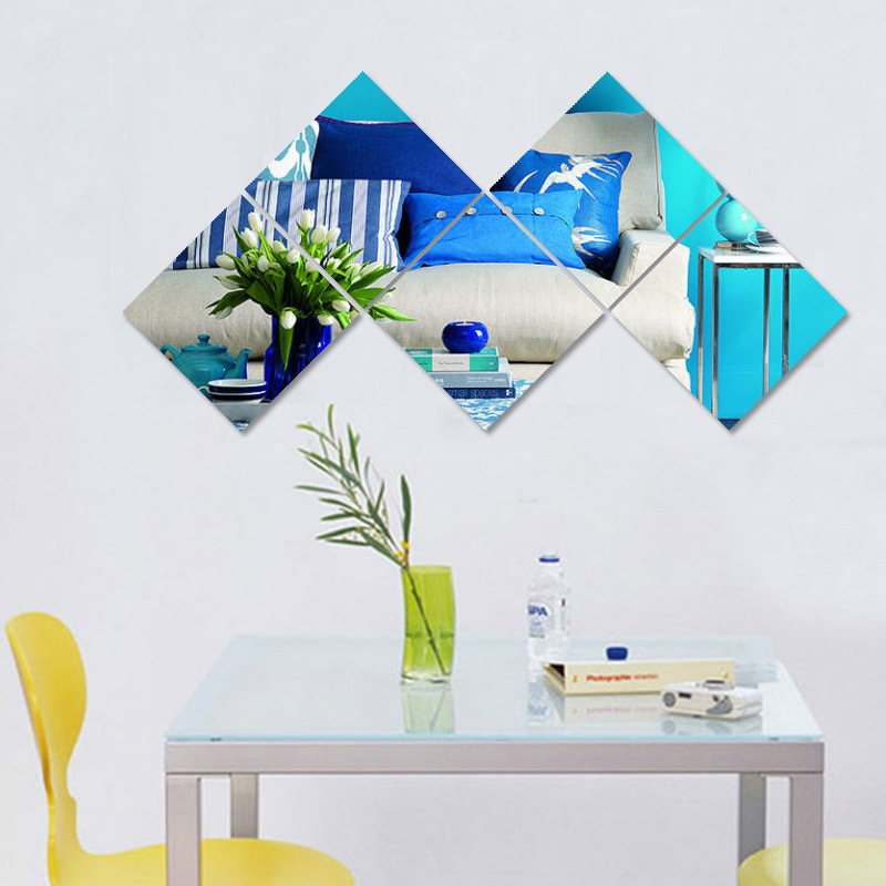6PCS Mirrow Wall Sticker Adhesive Furniture Films Square Home Decor Fashion Mirror Wall Stickers