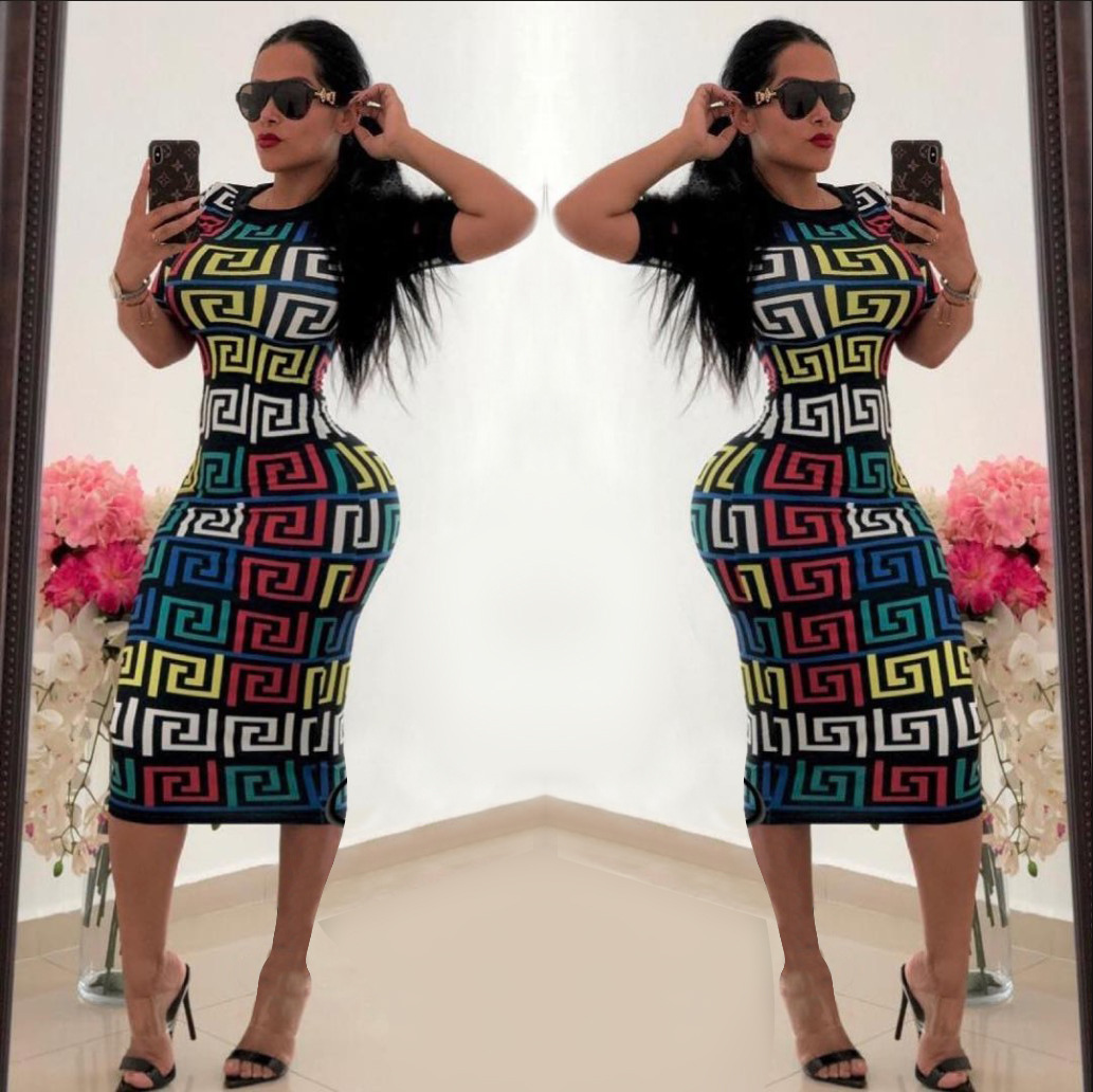 M&J New Fashion Brand Print Dresses Women Sexy Bodycon Dress Casual Party Dress