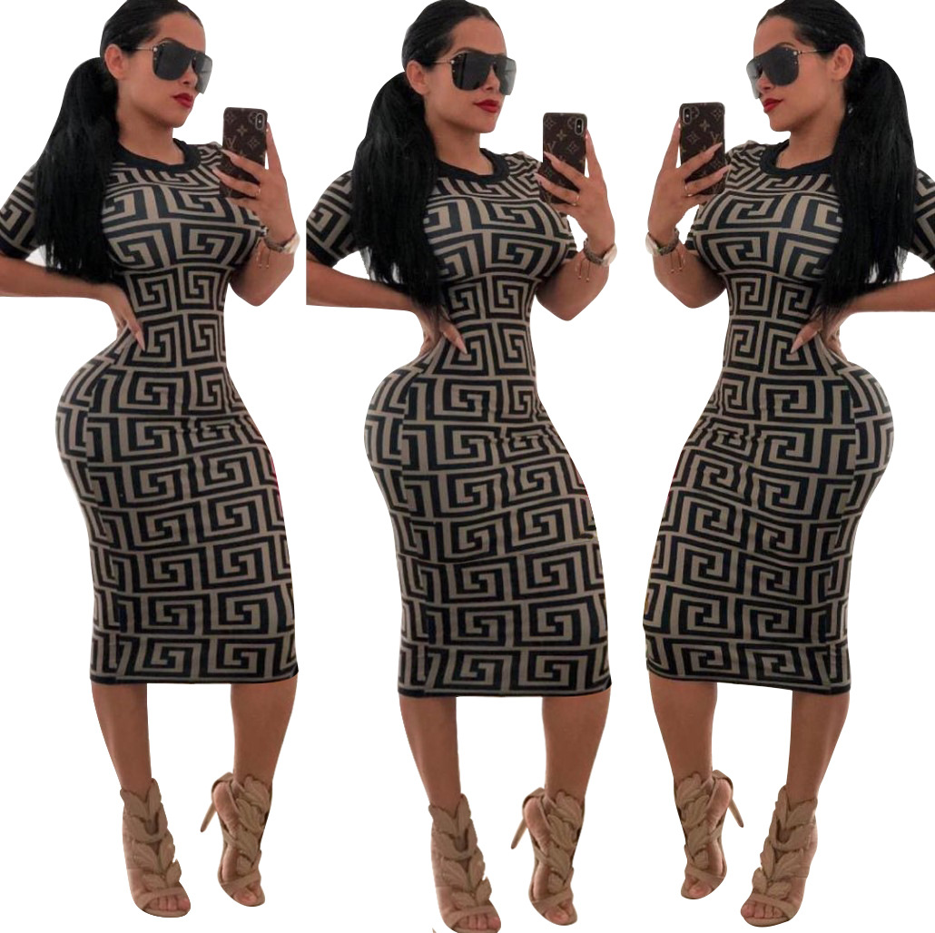 M&J New Fashion Brand Print Dresses Women Sexy Bodycon Dress Casual Party Dress