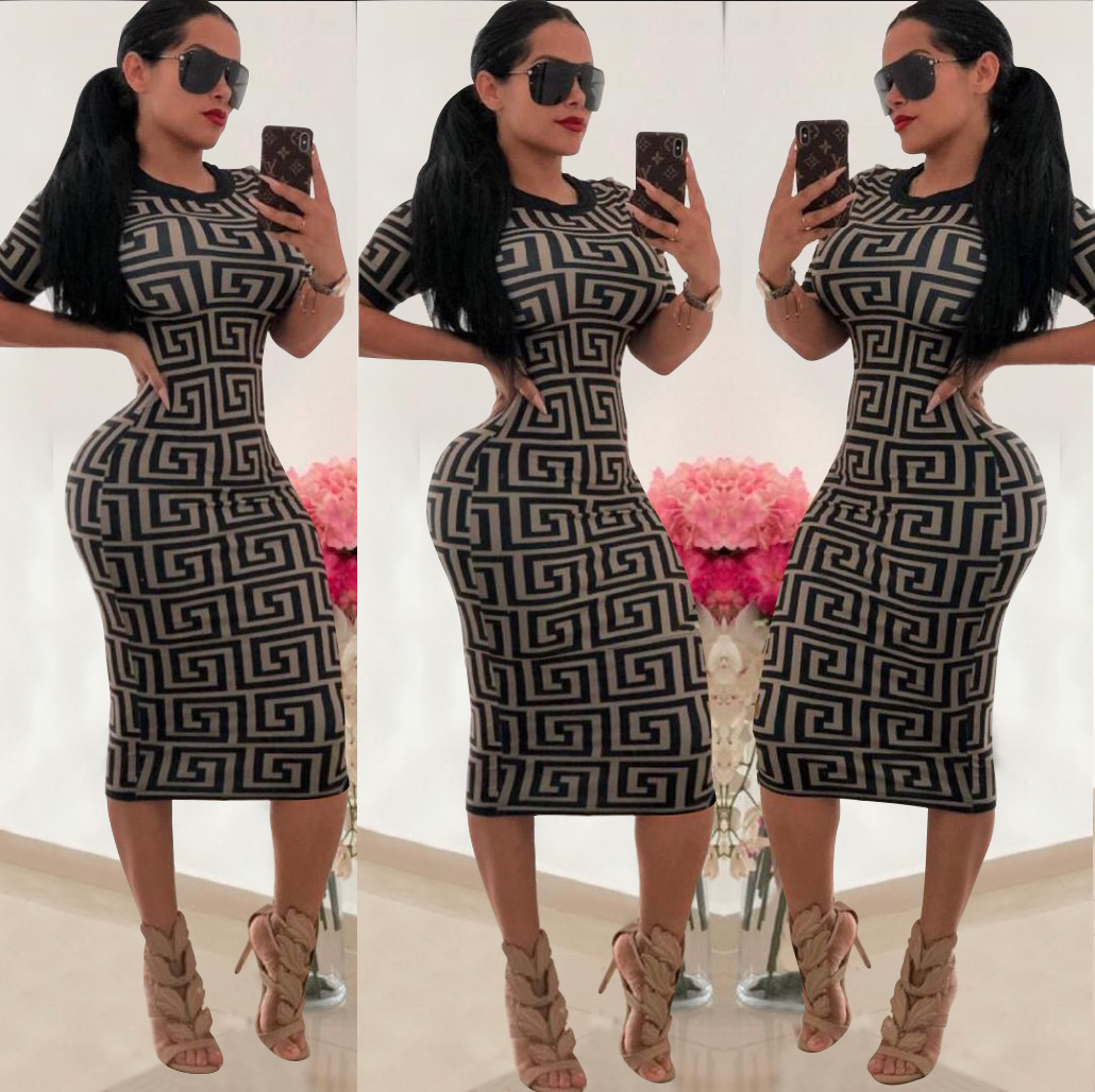 M&J New Fashion Brand Print Dresses Women Sexy Bodycon Dress Casual Party Dress