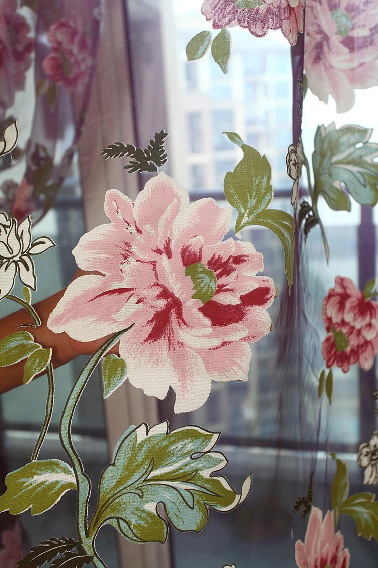 New Classical Flower Curtain Window Screening Customize Finished Products Purple Tulle Curtains