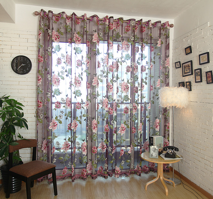New Classical Flower Curtain Window Screening Customize Finished Products Purple Tulle Curtains