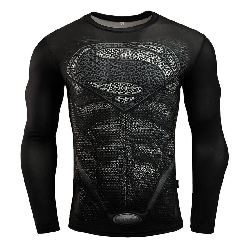 Hot Sale MMA Compression Shirt Men Anime Bodybuilding Long Sleeve Crossfit 3D Superman T Shirt Tops Men