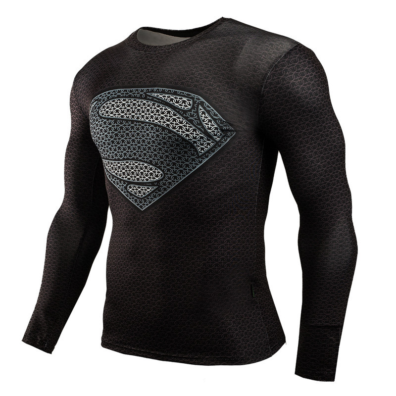 Hot Sale MMA Compression Shirt Men Anime Bodybuilding Long Sleeve Crossfit 3D Superman T Shirt Tops Men
