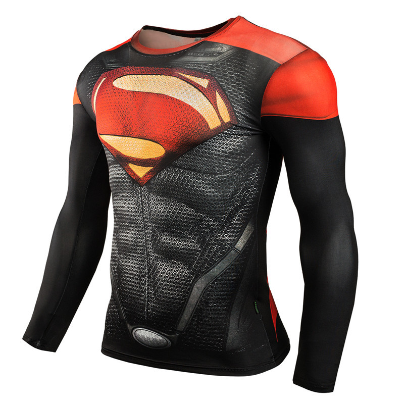Hot Sale MMA Compression Shirt Men Anime Bodybuilding Long Sleeve Crossfit 3D Superman T Shirt Tops Men