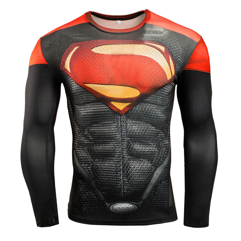 Hot Sale MMA Compression Shirt Men Anime Bodybuilding Long Sleeve Crossfit 3D Superman T Shirt Tops Men
